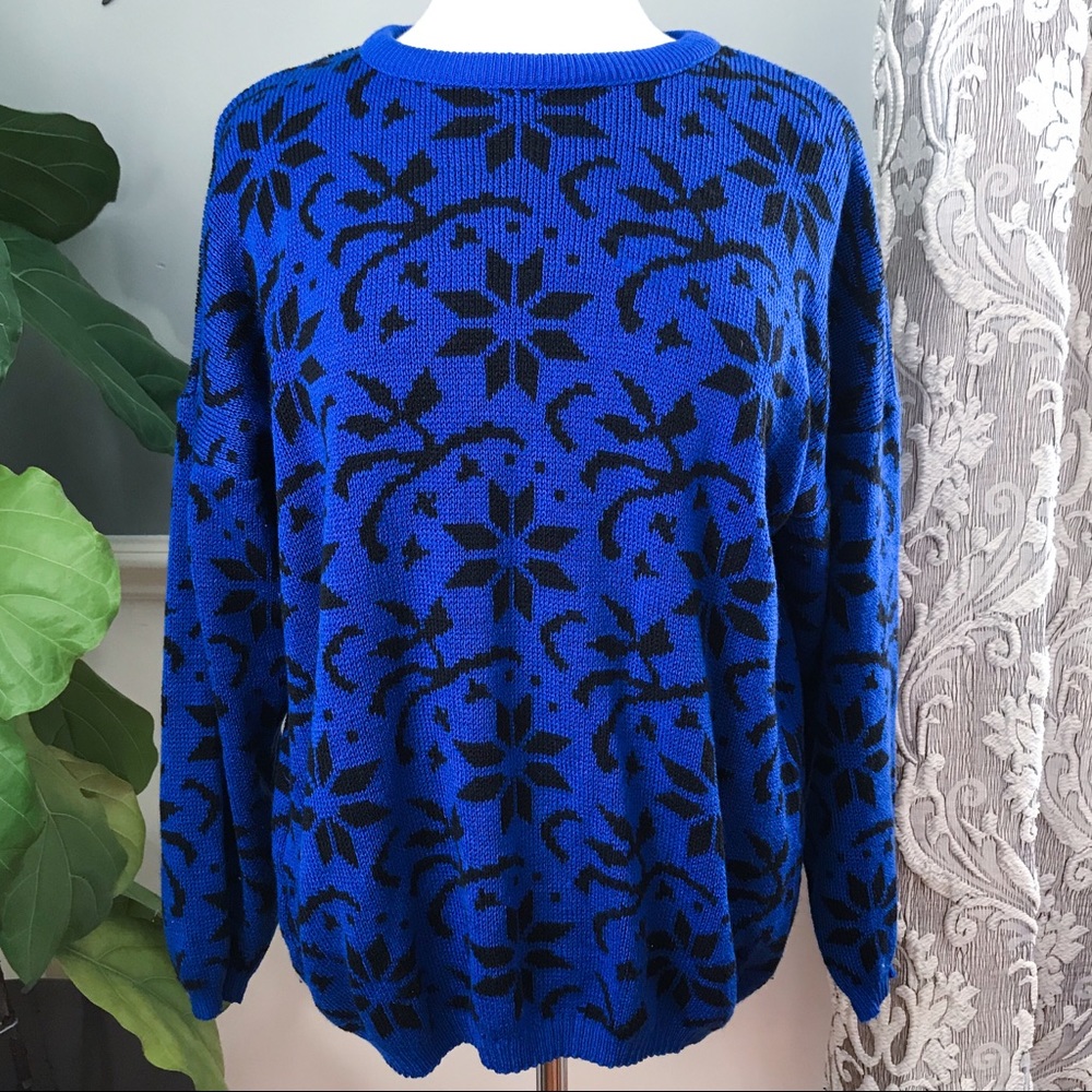 Vintage 80s Star Flower Design Batwing Sweater